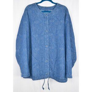 Pure Jill J. Jill Indigo Quilted Floral Knit Cotton Snap Front Jacket Size 4X